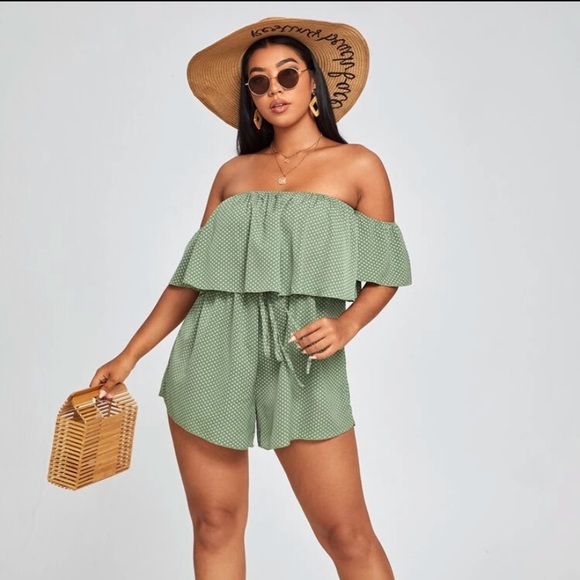 Plus Polka Dot Bardot Romper - Picture 7 of 9